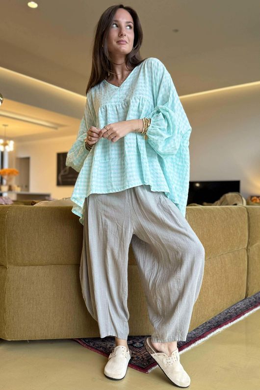 Nonni Gingham Artist Smock Aqua